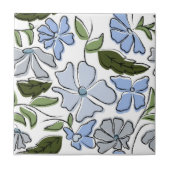 Carreau Bleu et vert main tiré bloc floral Imprimer (Devant)