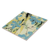 Carreau bleu fleur rétro et jaune (Côté)