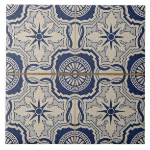 Carreau bleu floral blanc Moderne Portugais azulejos Carre