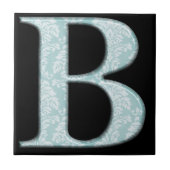 Carreau Bleu Floral Damask Imprimer B monogramme initiales (Devant)