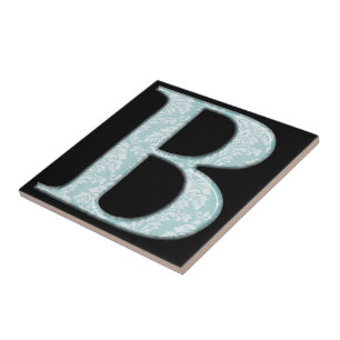 Carreau Bleu Floral Damask Imprimer B monogramme initiales