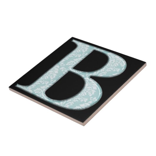 Carreau Bleu Floral Damask Imprimer B monogramme initiales (Côté)