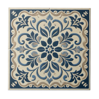 Carreau Bleu Floral Élégant - Dessin Portugais Azuljo