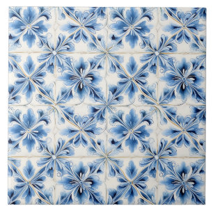 Carreau Bleu Floral Méditerranéen Vintage