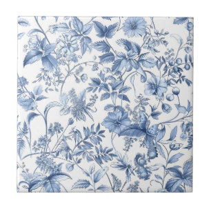 Carreau Bleu Floral Toile Élégant Vintage