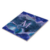 Carreau Bleu foncé et violet Parties scintillant Agate océ (Côté)