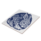 Carreau  Bleu foncé lapin lapin Dessin Trivet d'art (Côté)