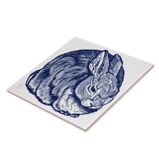 Carreau  Bleu foncé lapin lapin Dessin Trivet d'art (Côté)