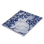 Carreau Bleu foncé Marine Cobalt Rabbit Bird Chinoiserie  (Côté)