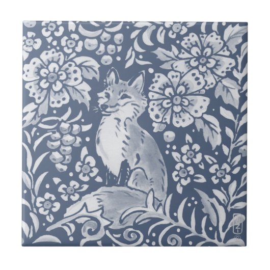 Carreau Bleu Forêt de renard Forêt d'animal Floral (Devant)