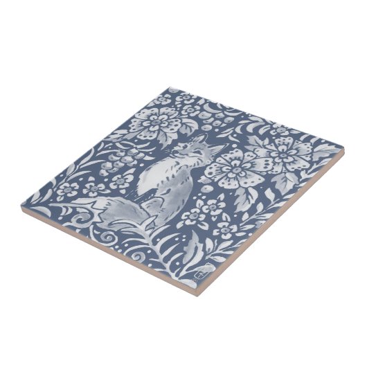 Carreau Bleu Forêt de renard Forêt d'animal Floral (Côté)