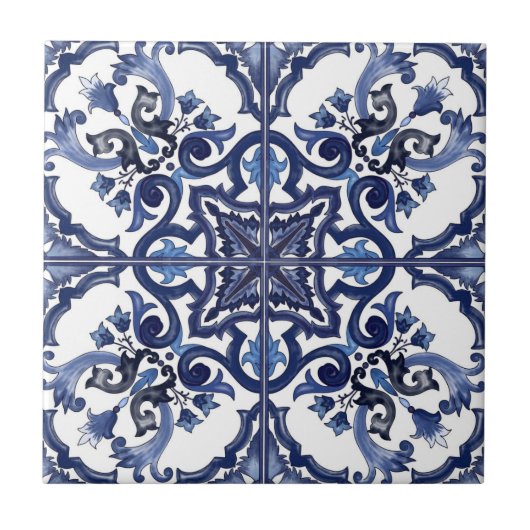 Carreau Bleu italien et blanc Sicilien Majolica Mosaic (Devant)