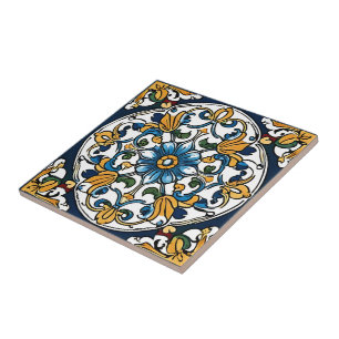 Carreau Bleu Jaune Blanc Noir Azuleju Espagnol Marocain