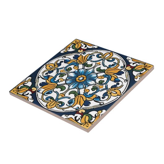 Carreau Bleu Jaune Blanc Noir Azuleju Espagnol Marocain (Côté)