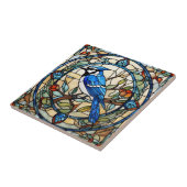 Carreau Bleu Jay Faux Vitrail Bluejay Bird (Côté)