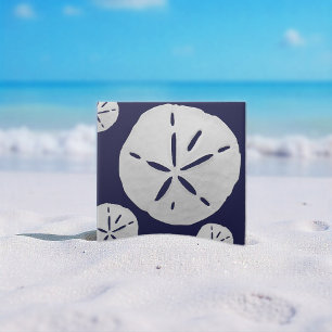 Carreau Bleu marine et blanc Dollar de sable tropical de p