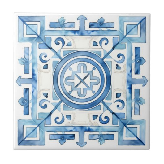 Carreau Bleu Maroc à l'aspect aquarelle texture (Devant)