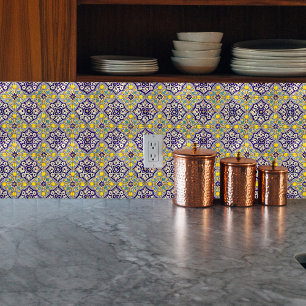 Carreau Bleu Méditerranée Motif Fleurs Jaunes