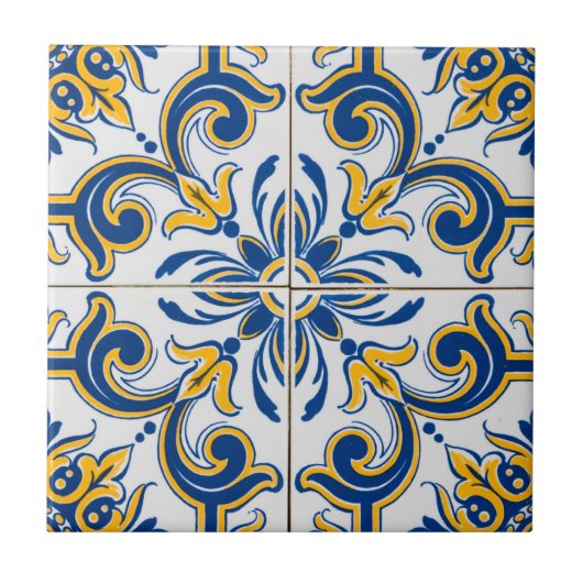 Carreau Bleu Méditerranéen & Or (Devant)