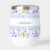 Carreau bleu motif français de citron monogramme (Arrière)
