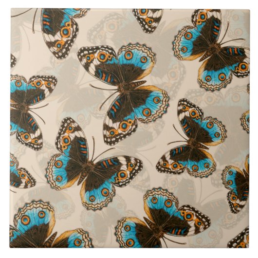 Carreau Bleu motif papillon Pansy sur blanc (Devant)