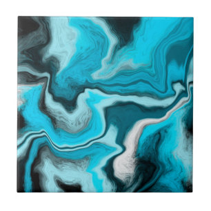 Carreau Bleu, noir et Marbre blanc Fluid Art