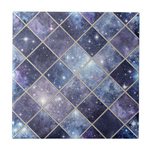 Carreau Bleu Nuit Céleste Diamant Treillis Étoile