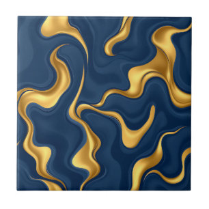 Carreau Bleu Nuit Or Marbre Abstrait Luxe Tourbillon