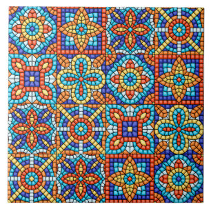 Carreau Bleu Nuit Turquoise Blanc Rouge Marbre Mosaïque Ma