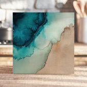 Carreau Bleu océan et eau de sable à l'aquarelle de plage