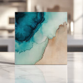 Carreau Bleu océan et eau de sable à l'aquarelle de plage