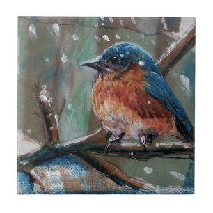 Carreau Bleu Oiseau Chanson Oiseau Peinture hivernale