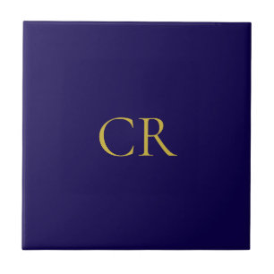 Carreau Bleu & Or Monogramme Minimaliste Moderne
