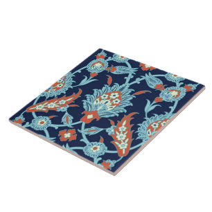Carreau Bleu Orange Blanc Turc Oriental Floral