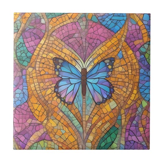 Carreau Bleu papillon belle mosaïque (Devant)