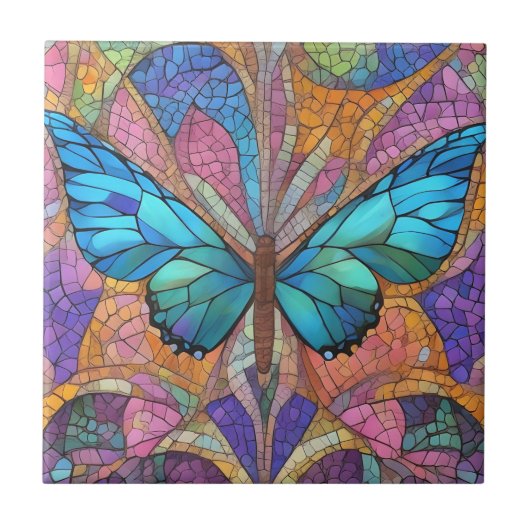 Carreau Bleu papillon belle mosaïque (Devant)