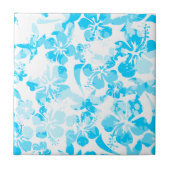 Carreau Bleu peint à la floraison tropicale (Devant)