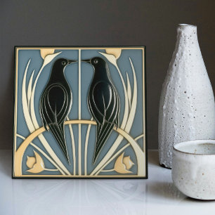 Carreau Bleu Poussiéreux Mackintosh Art Déco Décor Oiseaux