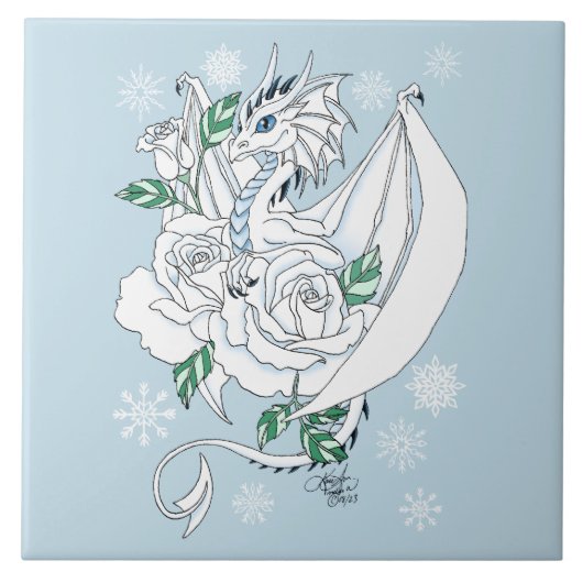 Carreau Bleu Roses de dragon blanc (Devant)