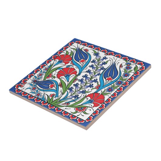 Carreau Bleu Rouge traditionnel Floral Turc Ottoman Iznik (Côté)