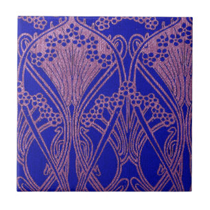 Carreau Bleu royal, motif Art nouveau, violet royal, flore
