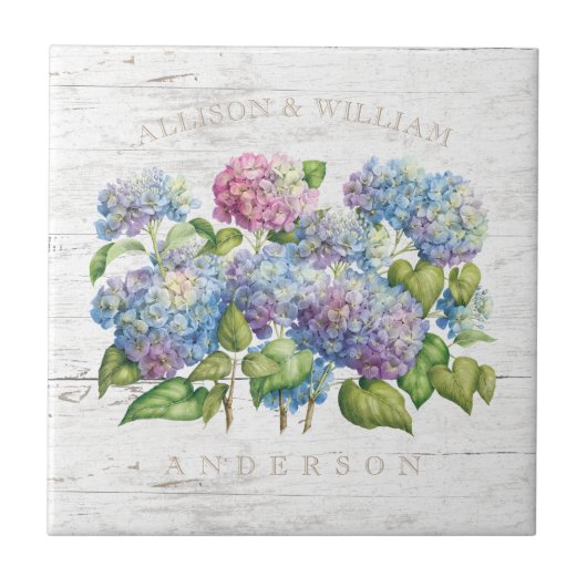 Carreau Bleu rustique Hydrangea Blooms avec Bois Ajouter d (Devant)