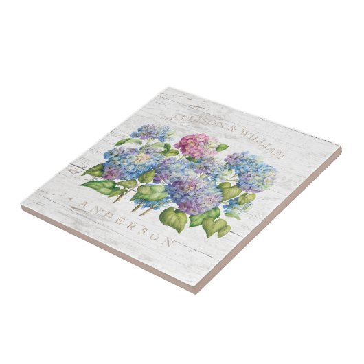 Carreau Bleu rustique Hydrangea Blooms avec Bois Ajouter d (Côté)