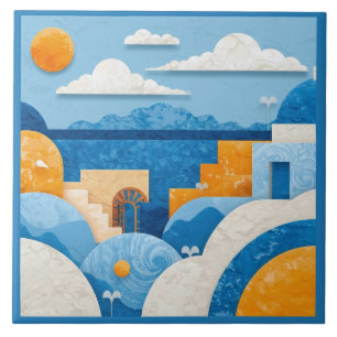 Carreau Bleu Santorin Méditerranée Azulejo