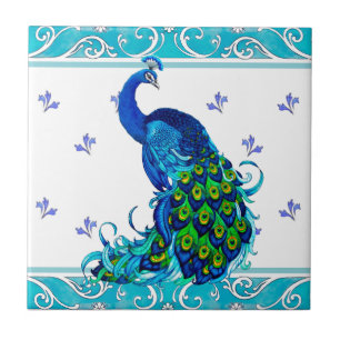 Carreau Bleu tourbillon Bordure et conception de paon