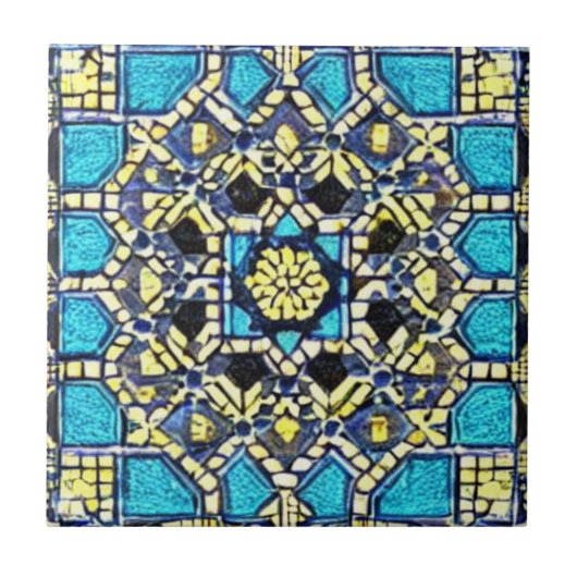 Carreau bleu turquoise aqua jaune marine marocaine mosaïqu (Devant)