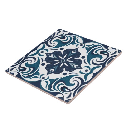 Carreau Bleu turquoise Blanc Rustique Azulejo Méditerranée (Côté)