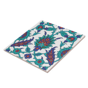 Carreau Bleu Turquoise Rouge Blanc Oriental Floral