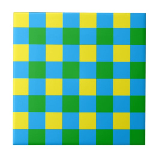 Carreau Bleu Vert Jaune Chèque Plaid Design Motif (Devant)
