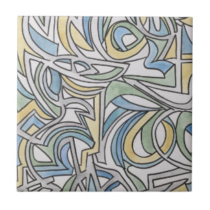 Carreau Bleu Vert Jaune Treillis - Peinture Abstraite à la
